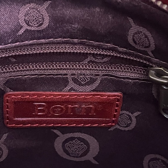BORN Genuine Leather Red Wine Colored Crossbody Bag with Belt Buckle Hardware - Picture 4 of 11